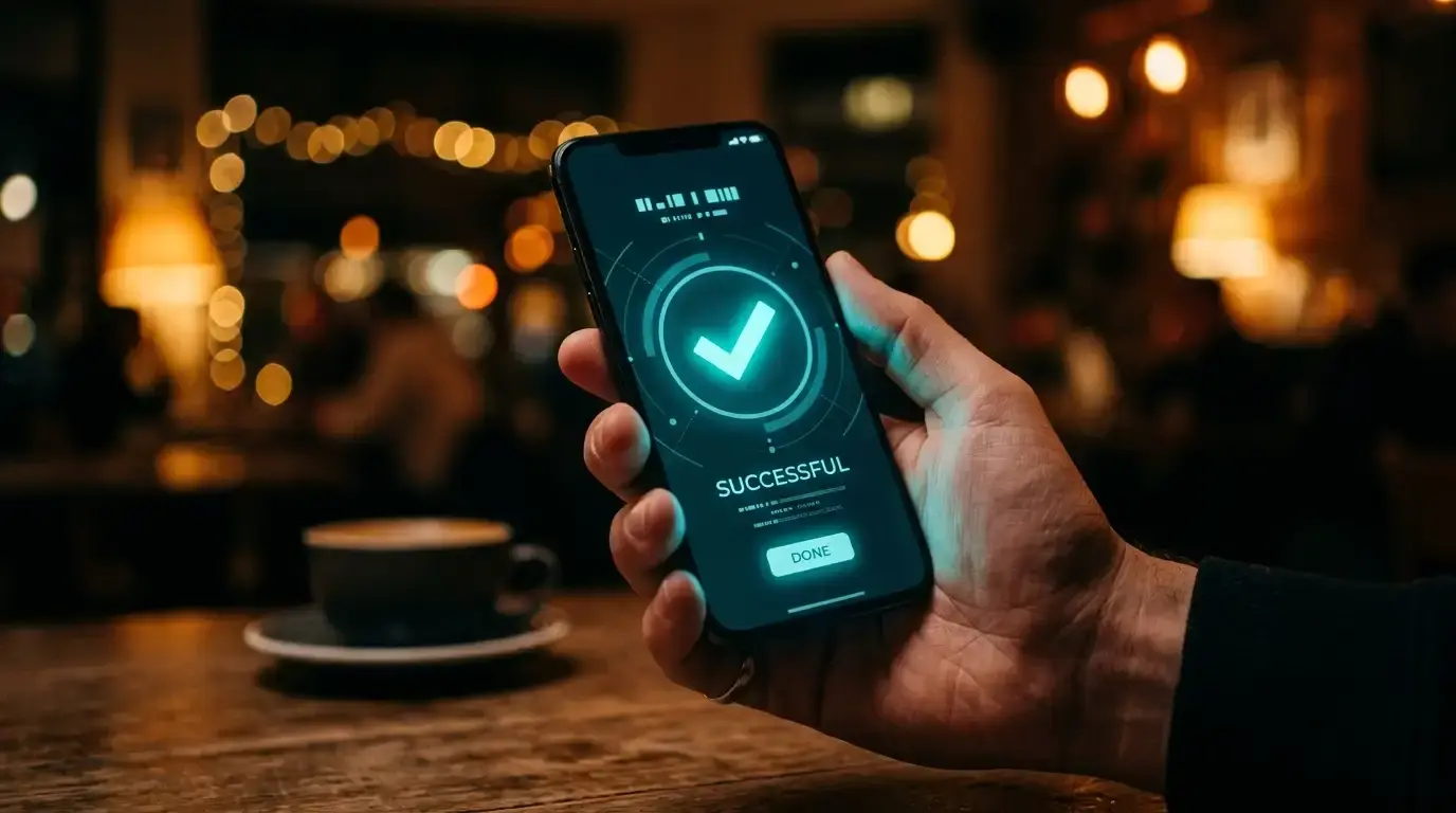 Persoon bevestigt een bankbetaling op een smartphone via een Nederlandse bankapp